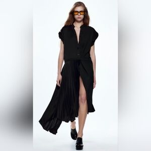 ZARA Black Limited Edition Shirt Midi Dress with Pleated Details. Size XS.